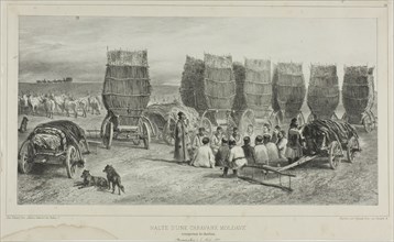 Halting Place of a Moldavian Caravan Transporting Coal, Bessarabia, August 5, 1837, 1840. Creator: Auguste Raffet.