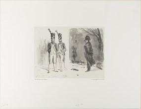 Sheet with Sketch (Grenadier of the Guard, Napoleon in a Bivouac), 1842. Creator: Auguste Raffet.