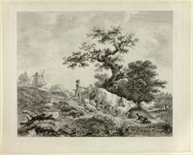 Landscape with Windmill, Young Man and Girl, and Two Oxen, n.d. Creator: Vivant Denon.