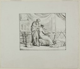 Denon Instructing a Young Woman Drawing on a Lithographic Stone, c. 1820. Creator: Vivant Denon.
