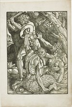 Hercules, Two Satyrs, and a Woman, plate two from The Labors of Hercules, c. 1528. Creator: Gabriel Salmon.