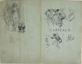 Sketch of Nude Woman Having Her Hair Groomed and Groups of Figures (recto); Sketches of..., 1847/75. Creator: Jean-Baptiste Carpeaux.