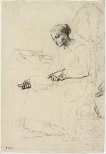 The Wool Carder (recto); Fragmentary Sketch of Man Standing by Fence (verso), 1857/58. Creator: Jean Francois Millet.