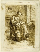 A Woman Sewing, 1855. Creator: Jean Francois Millet.