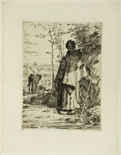 The Shepherdess Knitting, 1862. Creator: Jean Francois Millet.