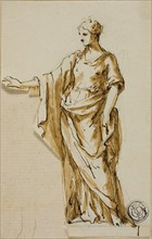 Standing Female Figure with Right Arm Raised, n.d. Creators: John Michael Rysbrack, Sir James Thornhill.