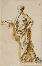 Standing Female Figure with Right Hand Raised, n.d. Creators: John Michael Rysbrack, Sir James Thornhill.