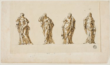 Design for a Funerary Monument: Four Draped Mourning Female Figures, n.d. Creators: John Michael Rysbrack, Sir James Thornhill.