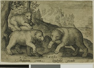 Three Bears, plate ten from Four-Legged Animals, 1594. Creator: Nicolaes de Bruyn.