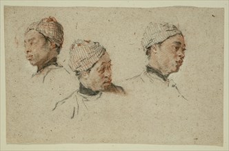 Three Studies of the Head of a Turbaned Black Man, 1720/30. Creator: Nicolas Lancret.