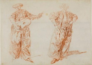 Two Studies of a Guitar Player in Turkish Costume, c. 1728. Creator: Nicolas Lancret.