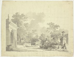 View of the Park at Versailles: Arched Entry to a Terrace, Urns and Ruined Statuary, n.d. Creator: Pierre Antoine Mongin.