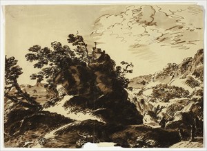Hilly Landscape with Figure in Foreground, n.d. Creator: Unknown.