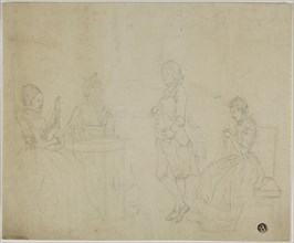 Sketch of Family Group with Three Seated Women and Young Man Standing, 18th century. Creators: Unknown, Friedrich Tischbein.