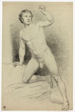 Academic Male Nude Leaning on Platform, n.d. Creator: Barend Cornelis Koekkoek.