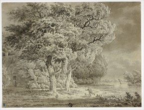 Approaching Storm; Wind Blown Trees; Boy and Dog Running Home, n.d. Creator: Unknown.