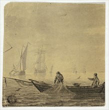 Fishermen Pulling in Net on a Boat, n.d. Creator: Cornelis Ouboter van der Grient.