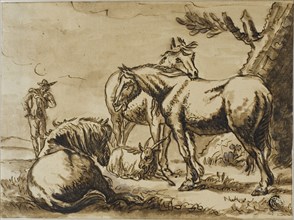 Horses, Goat and a Man, n.d. Creator: Dirck Stoop.