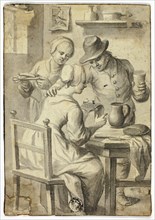 Woman Reading at Table While Man and Woman Listen In, n.d. Creator: Egbert van Heemskerk.