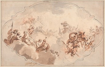 Design for a Ceiling: Apotheosis of Callisto or Diana (recto), and Sketch of Figures (verso), 1731. Creator: Jacob de Wit.