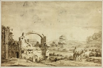 Italianate Landscape with Ruins, Woman and Donkey, n.d. Creator: Jan Dirksz Both.