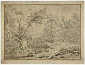 Landscape with Shepherds by River and Man on Horseback, n.d. Creator: Jan van Huysum.