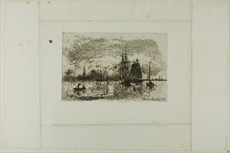 Setting Sun, Antwerp Harbor, 1868. Creator: Johan Barthold Jongkind.