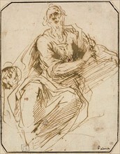 Study for St. Mark (recto); Sketch of Half-length Male Figure, Looking Upwards to..., 1602/05. Creator: Jacopo Palma.