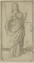 Justice, plate 37 from Genii and Virtues, c.1465. Creator: Unknown.
