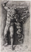 Faun Attacking a Snake, c.1500. Creator: School of Andrea Mantegna.