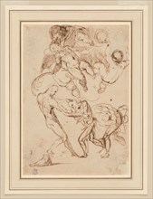 A Study of Bound Male Figures being Manhandled, and Various Putti, One Holding a Palm..., n.d. Creator: Unknown.