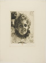 Aurore (Mrs. Aurore Klintberg, née Oxenstierna, Head), 1909. Creator: Anders Leonard Zorn.