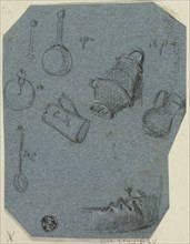 Sketches of Kitchen Utensils, Bent Arm (recto); Historical Scene (verso), n.d. Creator: Unknown.