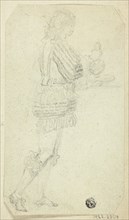 Boy in Historical Dress Bearing Object, n.d. Creator: Unknown.