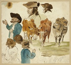 Sketches of Men and Cows, n.d. Creator: Unknown.