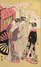 Noble woman in a carriage viewing cherry blossoms, c. 1796. Creator: Hosoda Eishi.