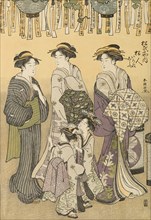 Courtesans and Their Attendants Parading under Lanterns, c. 1780/1801. Creator: Katsukawa Shuncho.