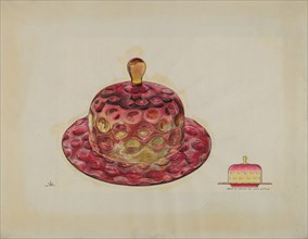 Butter Dish (Amberina), c. 1939. Creator: Ralph Atkinson.