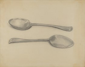 Two Silver Soup Spoons, c. 1936. Creator: Nicholas Zupa.