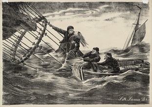 The rescue of Jules and Caroline Duruof from their balloon "Le Tricolore" off the coast of..., 1874. Creator: Anonymous.