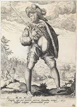 Soldier Armed with Broadsword and Shield, 1587. Creator: Gheyn, Jacques (Jacob) de, the Younger (1565-1629).