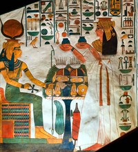 Queen Nefertari presenting offerings to the goddess Hathor, ca 1298-1235 BC. Creator: Ancient Egypt.