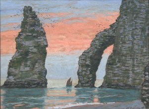L'Aiguille d'Étretat, ciel rouge, ca 1899. Creator: Auburtin, Jean Francis (1866-1930).