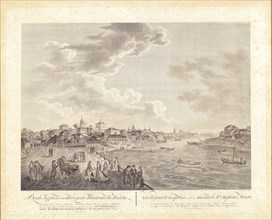 View of the Yauza Bridge and Shapkin House in Moscow, 1799. Creator: Barthe, Gerard, de la (1730-1810).
