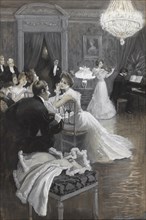 Elegant company at a salon concert. Creator: Gause, Wilhelm (1853-1916).