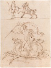 Neptune riding his chariot the infant-god Zeus riding the Goat Amalthea. Creator: Perino del Vaga (1501-1547).