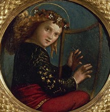 Musician angel with harp, ca 1530. Creator: Dossi, Dosso (ca. 1486-1542).