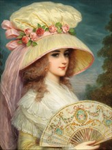 Lady with flowered hat and fan. Creator: Rossi, Lucius (1846-1913).
