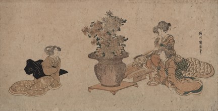 Rikka o nagameru san bijin (Three beauties admiring an arrangement of rikka...), c1810-1815. Creator: Kuninao, Utagawa (1793-1854).