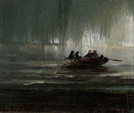 Northern Lights over Four Men in a Rowboat. Creator: Balke, Peder (1804-1887).